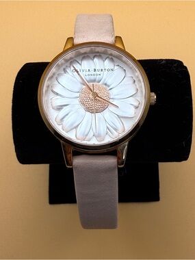 OLIVIA BURTON Gold Case Watch with White Floral Dial and Blush Strap